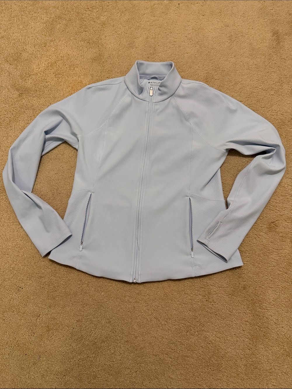 Athleta Pale Blue ribbed salutation jacket
